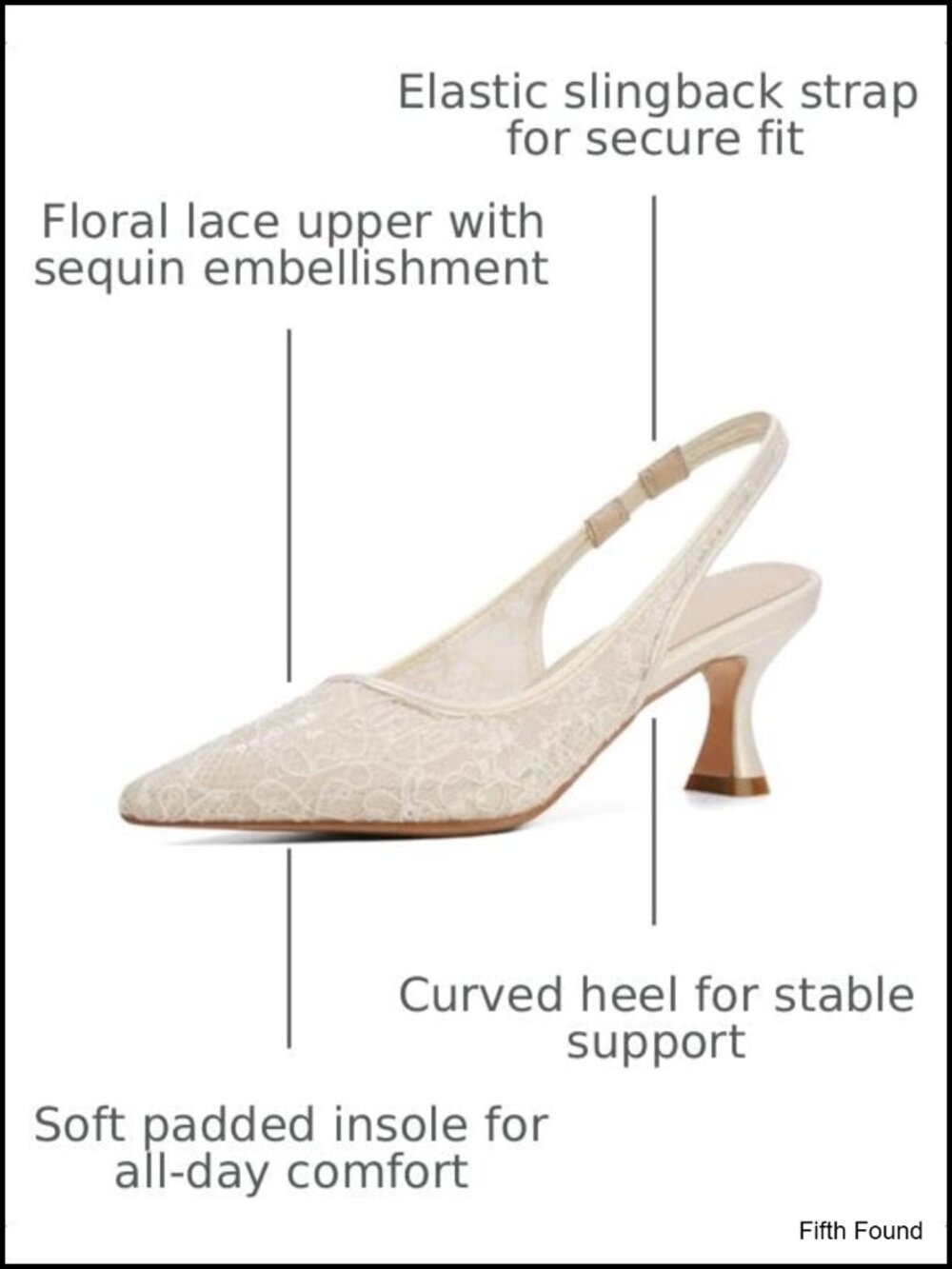 Lace Mesh Slingback Kitten Heel Pointed Toe Pumps - Picture 2 of 6